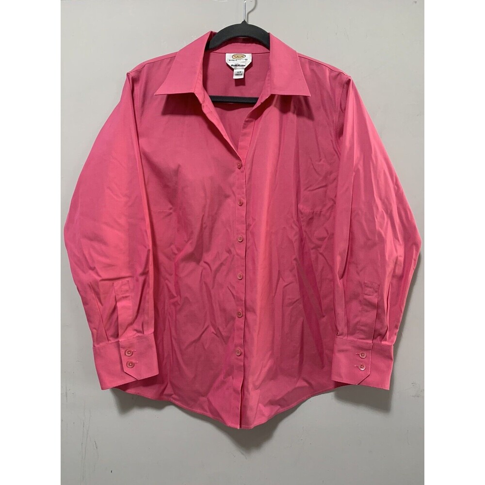 Talbots Women 14 W Pink Blouse Button Down Dress Work Wear Shirt Coquette